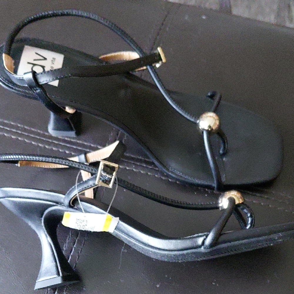 Dolce Vita Black Strappy Heels with Gold Bead Detail
